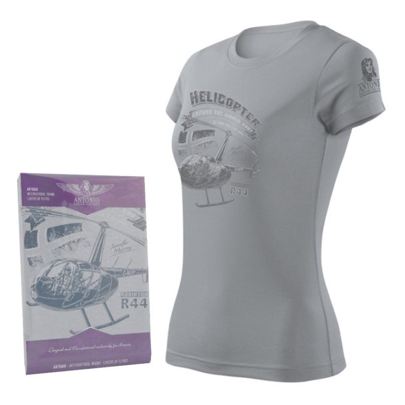 Women T-shirt with a helicopter ROBINSON R-44 (W) - Size: S