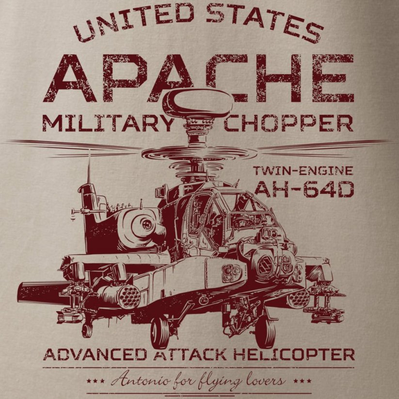 T-shirt with combat helicopter APACHE AH-64D - Size: L
