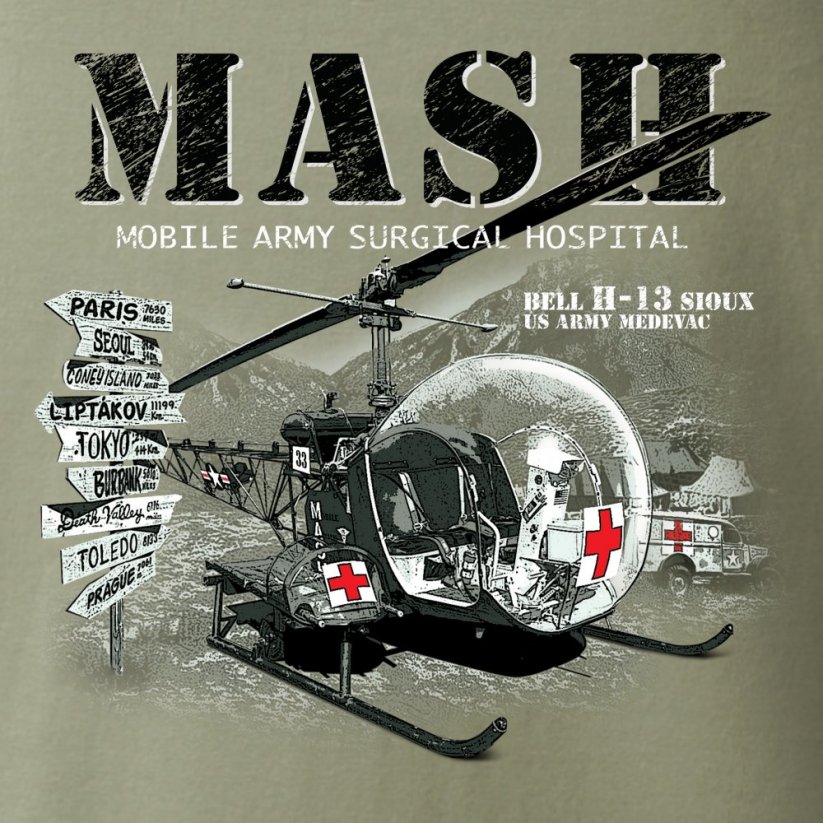 T-Shirt with helicopter BELL H-13 MASH