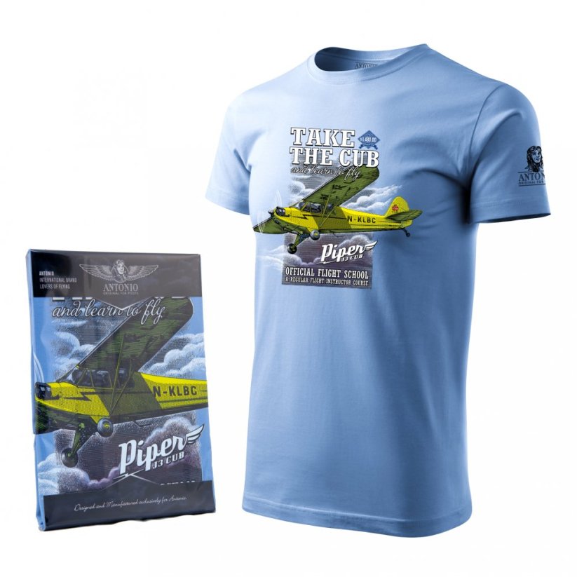 T-shirt z letalom PIPER J-3 CUB - Velikost: S