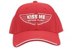 Baseball cap with motive KISS ME BEFORE FLIGHT