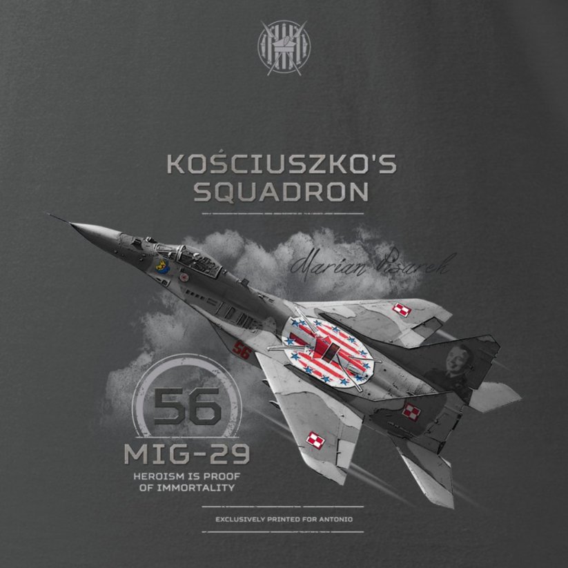 Doamnelor tricou cu avioane de vânătoare MIG-29 KOSCIUSZKO'S SQUADRON #56 PLN (W) - Dimensiunea: M