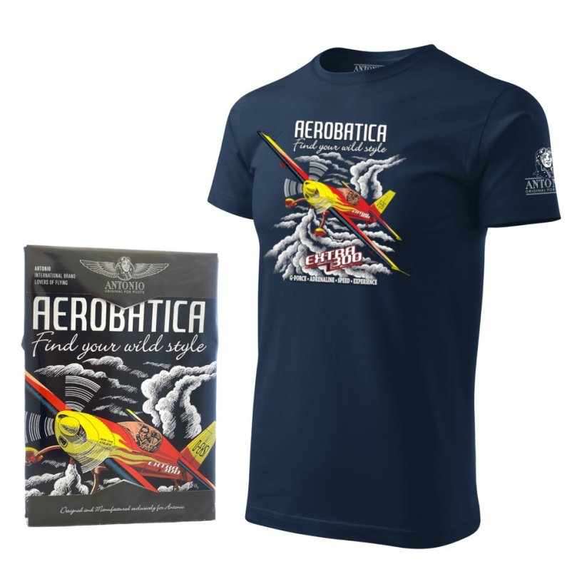 T-Shirt avec avion de voltige EXTRA 300 BLUE - Taille: M