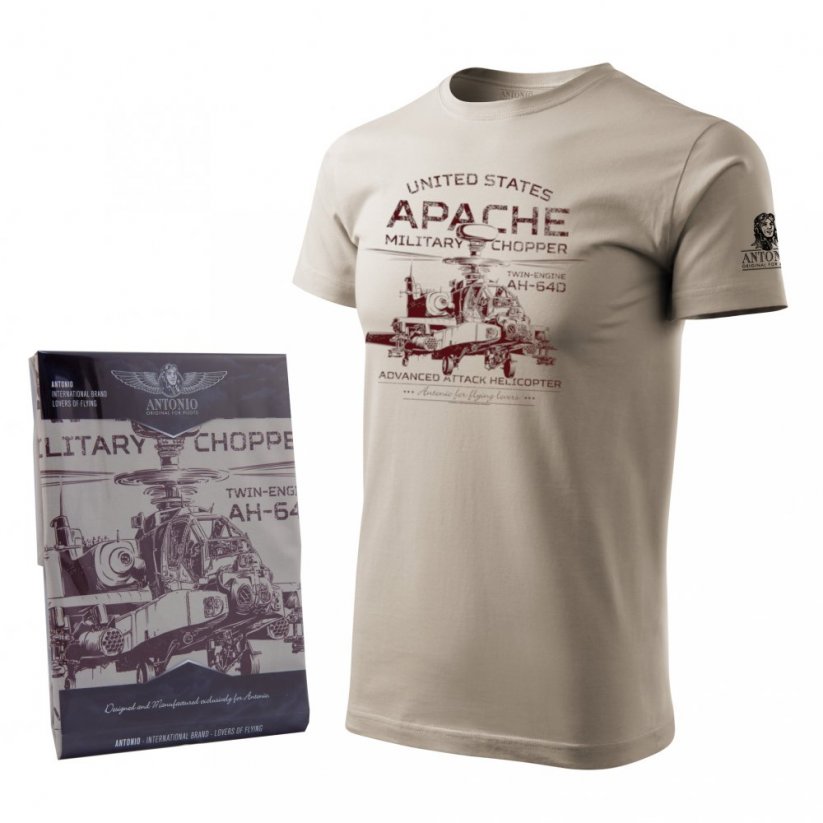 T-shirt with combat helicopter APACHE AH-64D - Size: M