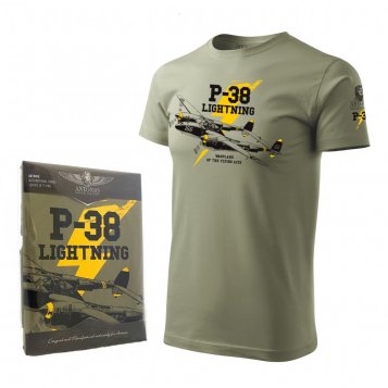 Warplane of the flying aces! Tshirt with the aircraft P-38 LIGHTNING.