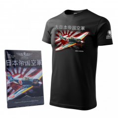 T-shirt med japan fly MITSHUBISHI A6M ZERO