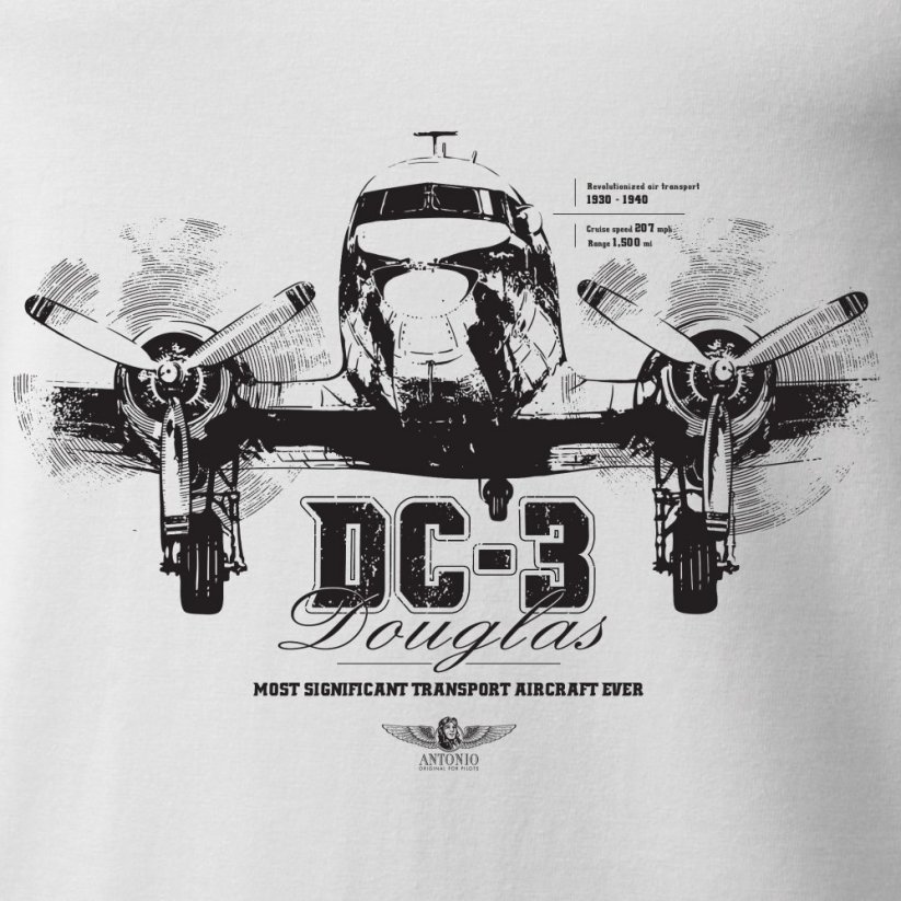 T-Shirt with twin-engined plane DOUGLAS DC-3 - Size: S
