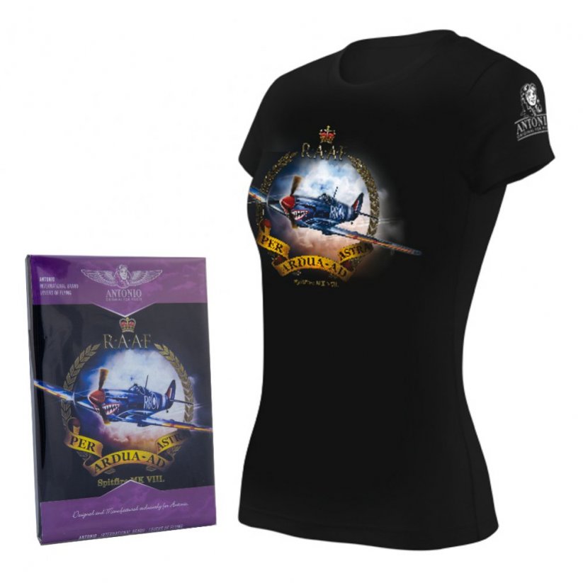 Women T-Shirt with fighter airplane SPITFIRE Mk VIII. (W) - Size: S