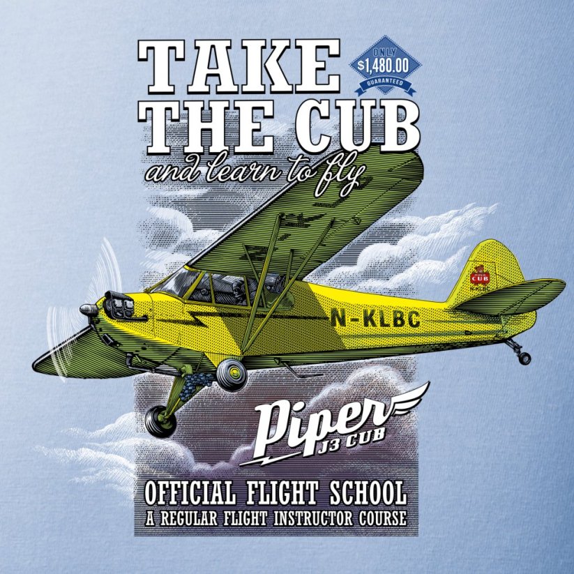 T-shirt z letalom PIPER J-3 CUB - Velikost: S