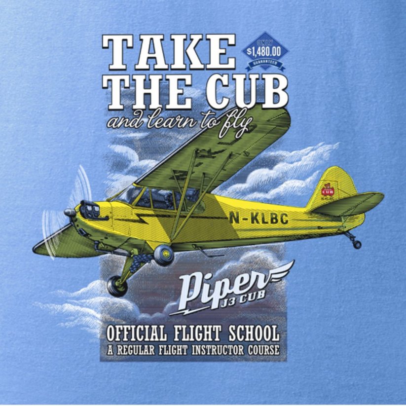 Women T-Shirt with airplane PIPER J-3 CUB (W) - Size: S