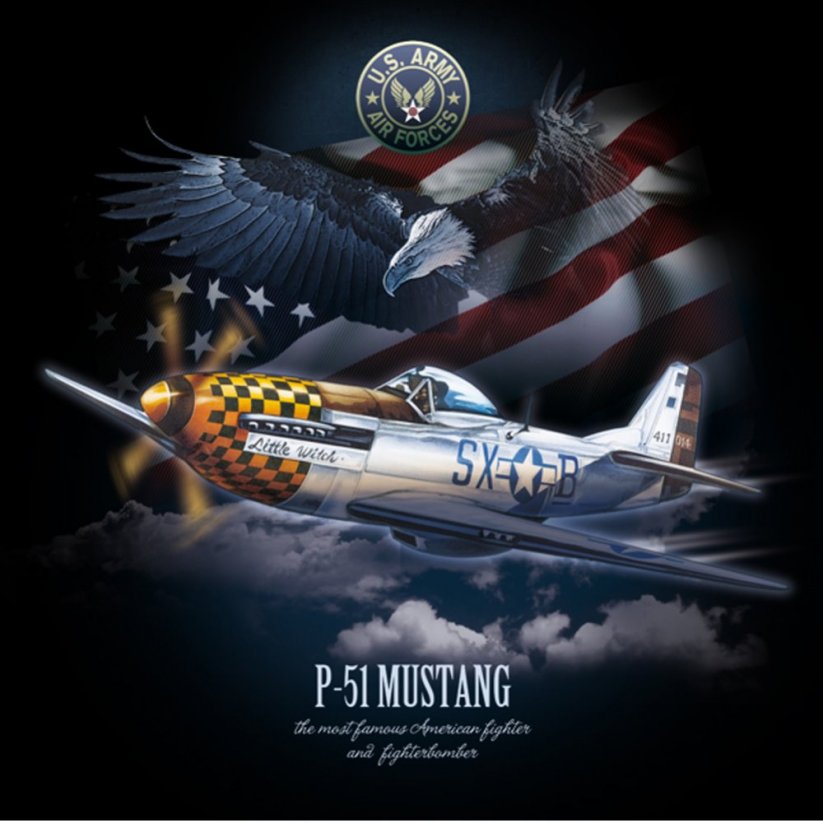 Dámske tričko s vojenské lietadlo MUSTANG P-51 (W) - Veľkosť: M