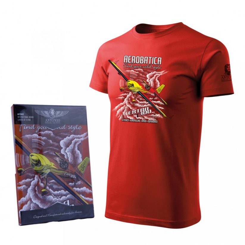 T-Shirt with aerobatic aircraft EXTRA 300 RED - Size: XL