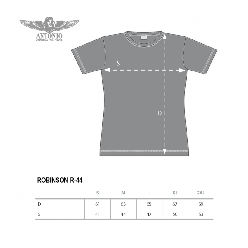 Women T-shirt with a helicopter ROBINSON R-44 (W) - Size: S