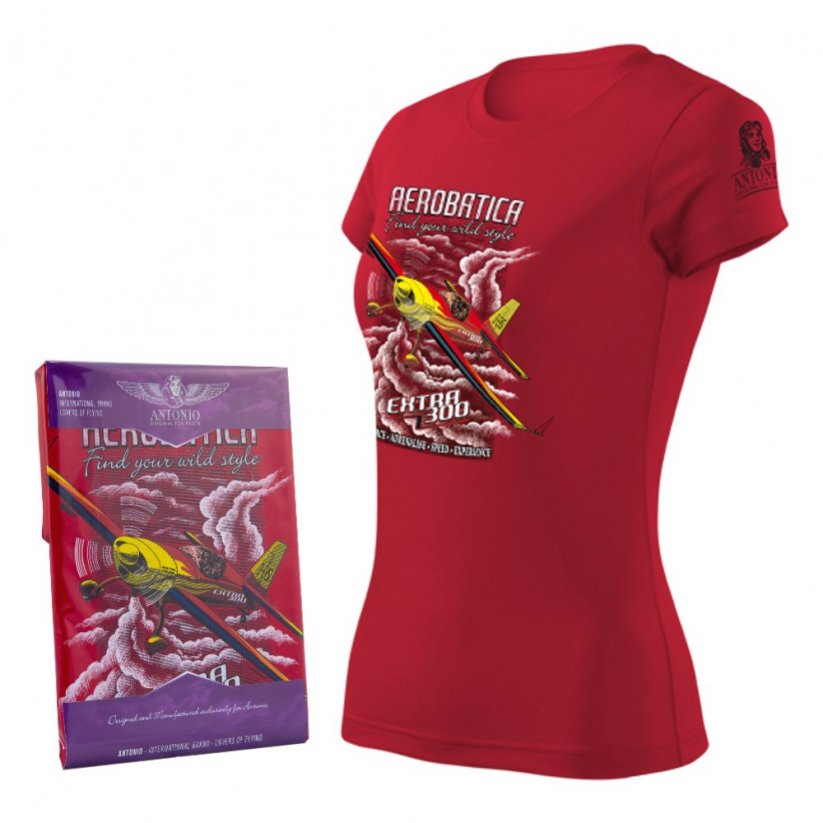 Women T-Shirt with aerobatic aircraft EXTRA 300 RED (W) - Size: XXL