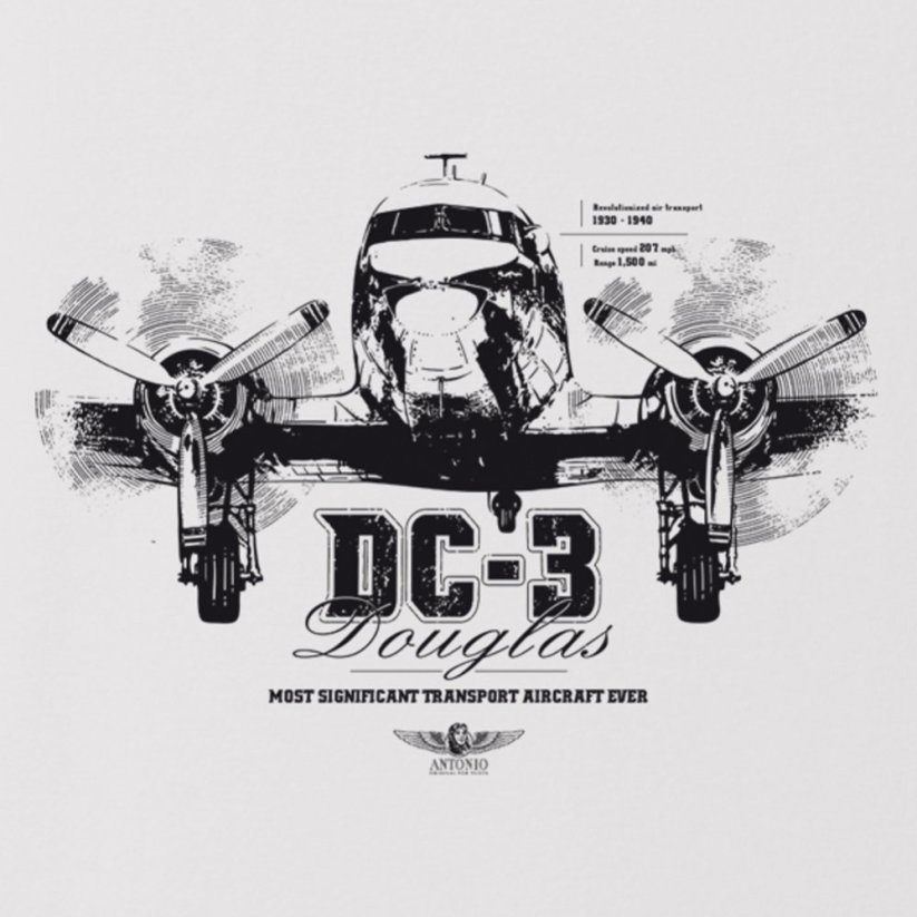 Doamnelor tricou cu avion cu două motoare DOUGLAS DC-3 (W) - Dimensiunea: S