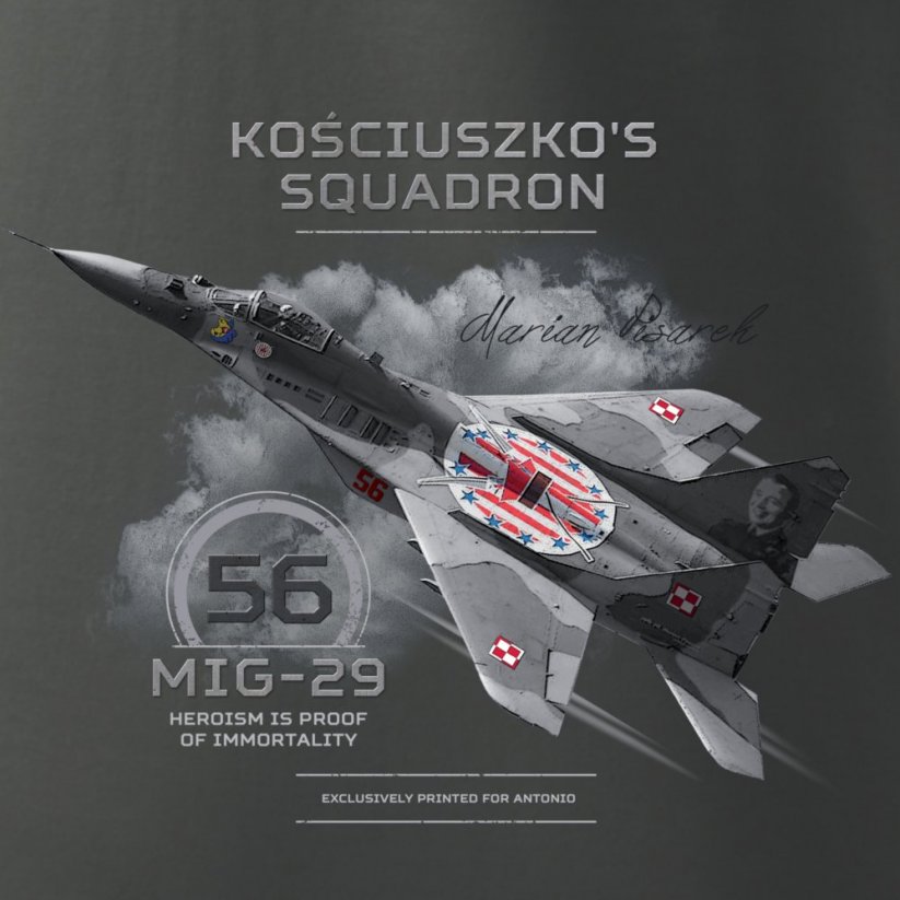 T-Shirt vadászgéppel MIG-29 KOSCIUSZKO'S SQUADRON #56 PLN - Méret: L