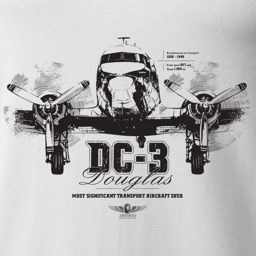 T-shirt avec avion bimoteur DOUGLAS DC-3 - Taille: M